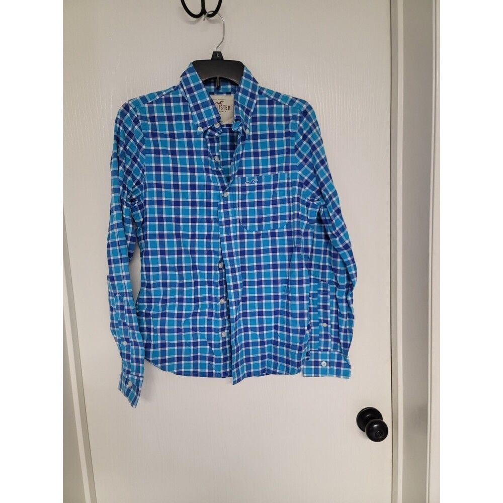 ~ mens blue plaid hollister button down shirt - size s